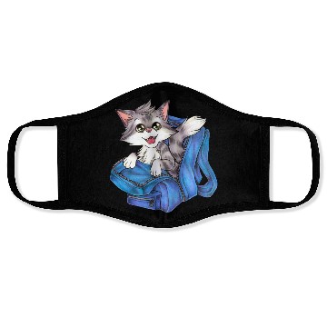 Discover Cute cat in satchel backpack school Face Masks