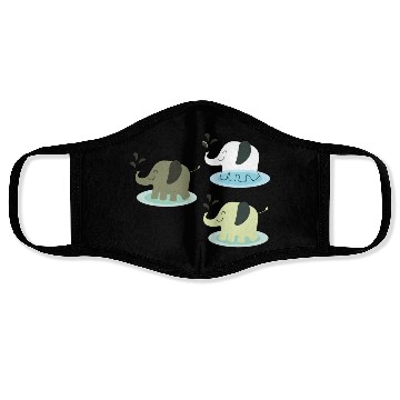 Discover Three elephants spraying water Face Masks