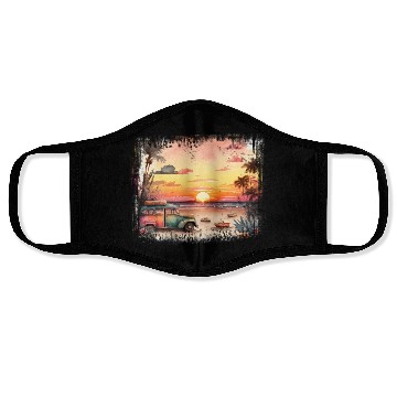 Discover Beach Sunset Watercolor Design Art 2 Face Masks