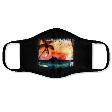 Discover Beach Sunset Watercolor Design Art 5 Face Masks