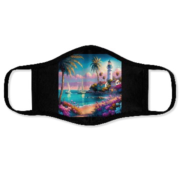 Discover Colorful Tropical Island Beach Sunset Lighthouse Face Masks