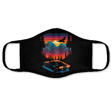 Discover 1980s Muscle Car and Retro Neon Mountain Sunset Face Masks