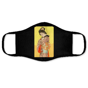 Discover Geisha in Kimono with Cat Retro art Face Masks