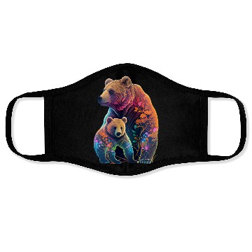 Discover Mother Bear and Cub Sublimation Graphic Wild Life Face Masks