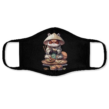 Discover Tanuki Warrior Eat Sushi Face Masks