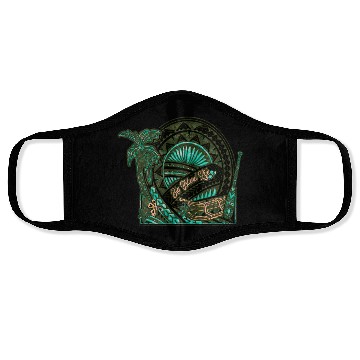 Discover Big Island Outrigger Canoe Tribal Halftone Edges Face Masks