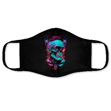 Discover Hipster retro 80s skull neon trend punk metal rock Face Masks
