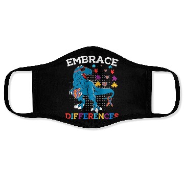 Discover Embrace Differences Funny Dinosaur Autism Face Masks