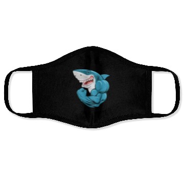 Discover Blue Illustrated Shark Gym Lover Face Masks