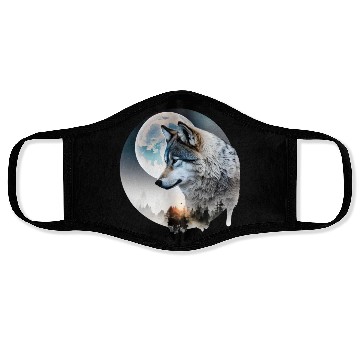 Discover Wolf Moonlight Forest Wild Werewolf Watercolor 3 Face Masks