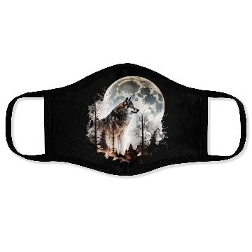 Discover Wolf Moonlight Forest Wild Werewolf Watercolor 5 Face Masks