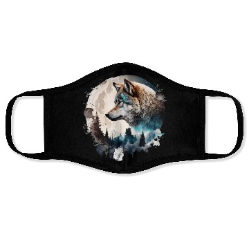 Discover Wolf Moonlight Forest Wild Werewolf Watercolor Face Masks