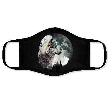 Discover Wolf Moonlight Forest Wild Werewolf Watercolor 1 Face Masks