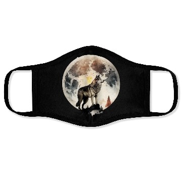 Discover Wolf Moonlight Forest Wild Werewolf Watercolor 4 Face Masks