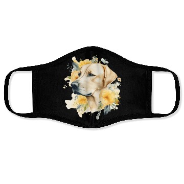 Discover Yellow Lab Dog Watercolor Floral Face Masks