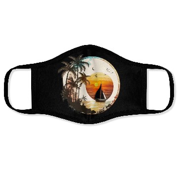 Discover Beach Sunset Sailboat Palm Trees Ocean Vacation 2 Face Masks
