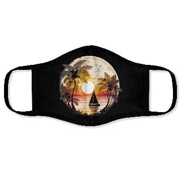 Discover Beach Sunset Sailboat Palm Trees Ocean Vacation 5 Face Masks