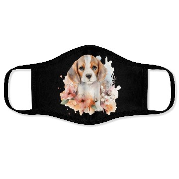 Discover Beagle Puppy Dog Watercolor Floral Face Masks