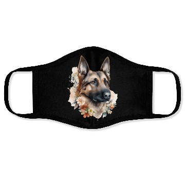 Discover German Shepherd Dog Watercolor Floral Face Masks