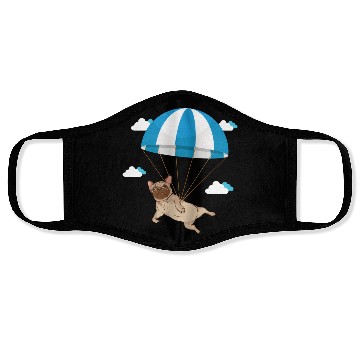 Discover Funny Pug Dog Lover Pet Skydiving Parachute Face Masks