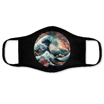 Discover Watercolor Sea Waves Asian Art Water Nature Face Masks