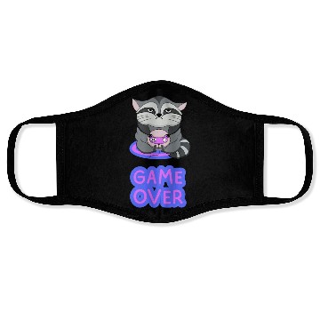 Discover Game Over fat wicked raccoon playing on a console Face Masks