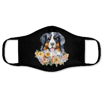 Discover Bernese Mountain Dog Watercolor Floral Face Masks