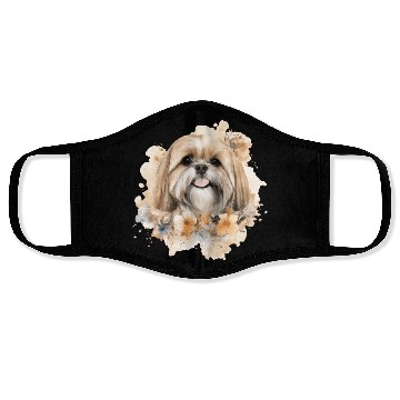 Discover Lhasa Apso Dog Watercolor Floral Face Masks