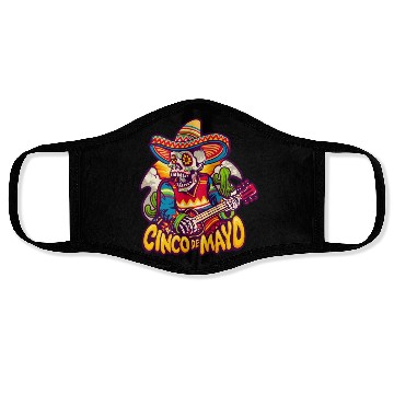 Discover Mexican Skeleton Playing Guitar Cinco De Mayo Face Masks