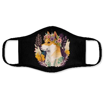 Discover Cute Shiba Inu Flower Crown Pet Dog Breed Floral P Face Masks
