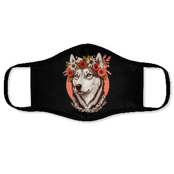Discover Cute Siberian Husky Flower Crown Pet Dog Breed Flo Face Masks