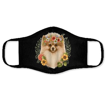 Discover Cute Pomeranian Pom Flower Crown Pet Dog Breed Flo Face Masks
