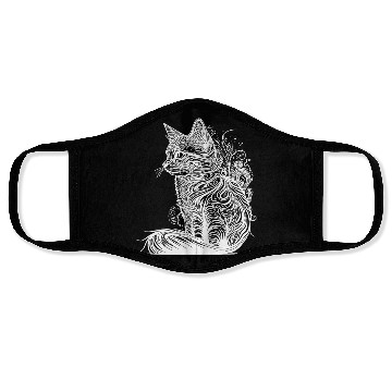 Discover Tattoo Lines Cat In Wild Nature Style Face Masks