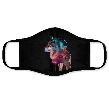 Discover Wolf Multicolor Watercolor Portrait Face Masks