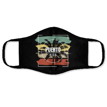 Discover Puerto Rico Artistic Palm Tree Retro Face Masks