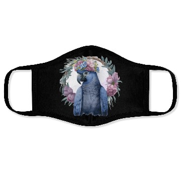 Discover Watercolor Hyacinth Macaw Parrot Bird Flower Crown Face Masks