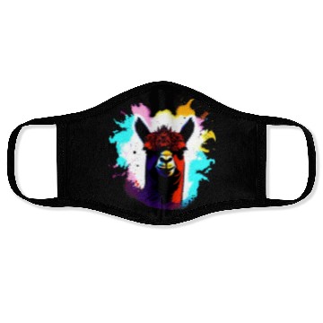 Discover Cute Vintage Ink Splash Alpaca Retro Alpaca Farmer Face Masks