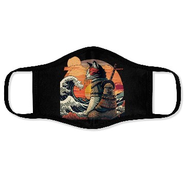 Discover Retro samurai cat The Great Wave Hokusai Face Masks