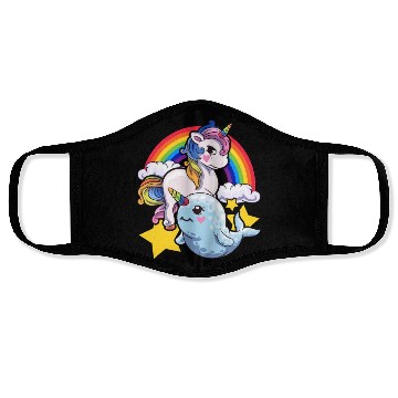 Discover Cute Horned Narwhal And Unicorn Animal Friends Face Masks