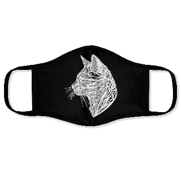 Discover Small Cat In Nature Net Lines Tattoo Style Face Masks