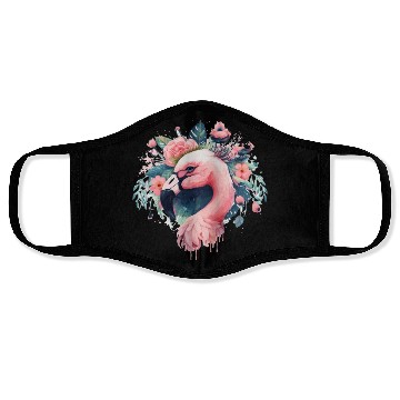 Discover Cute Pink Flamingo Tropical Bird Flower Crown Flor Face Masks