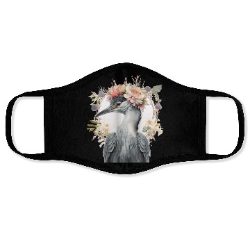 Discover Watercolor Heron Freshwater Bird Flower Crown Flor Face Masks
