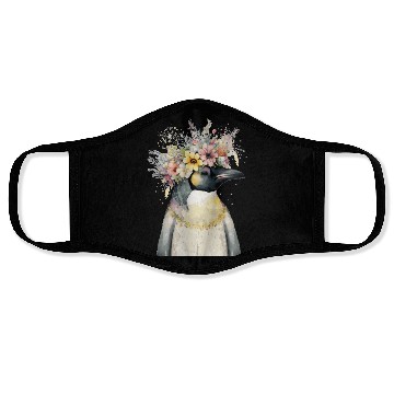 Discover Cute Emperor Penguin Seabird Flower Crown Floral B Face Masks