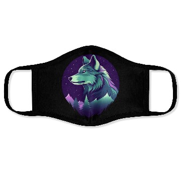 Discover Starry Night Wolf With Northern Light Colors Face Masks