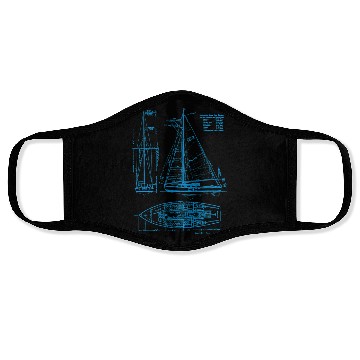 Discover Sailboat Blueprint Old Ocean Sailing for Sailors Face Masks