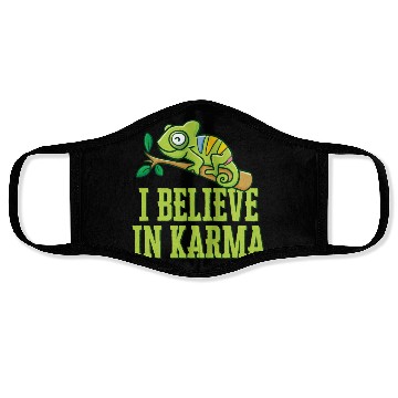 Discover Happy Green Chameleon Karma Believer Face Masks