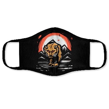 Discover zen cartoons japan tiger mountains Face Masks