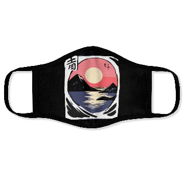 Discover zen cartoons japan nature mountains ocean Face Masks