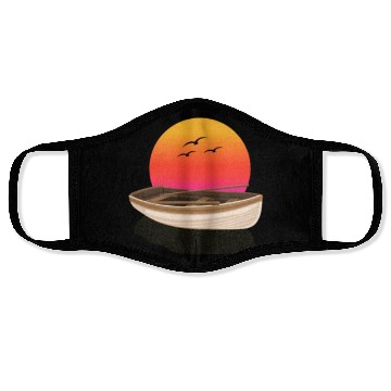 Discover Retro Sunset rowing boat Graphic Face Masks