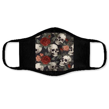 Discover Skulls & Red Roses Pattern Dark Elegant Gothic Face Masks